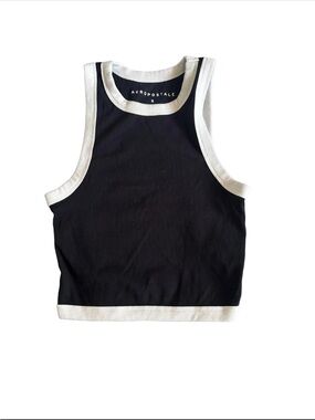 Aeropostale Black Ribbed Tank Top with White Ringer Trim Small